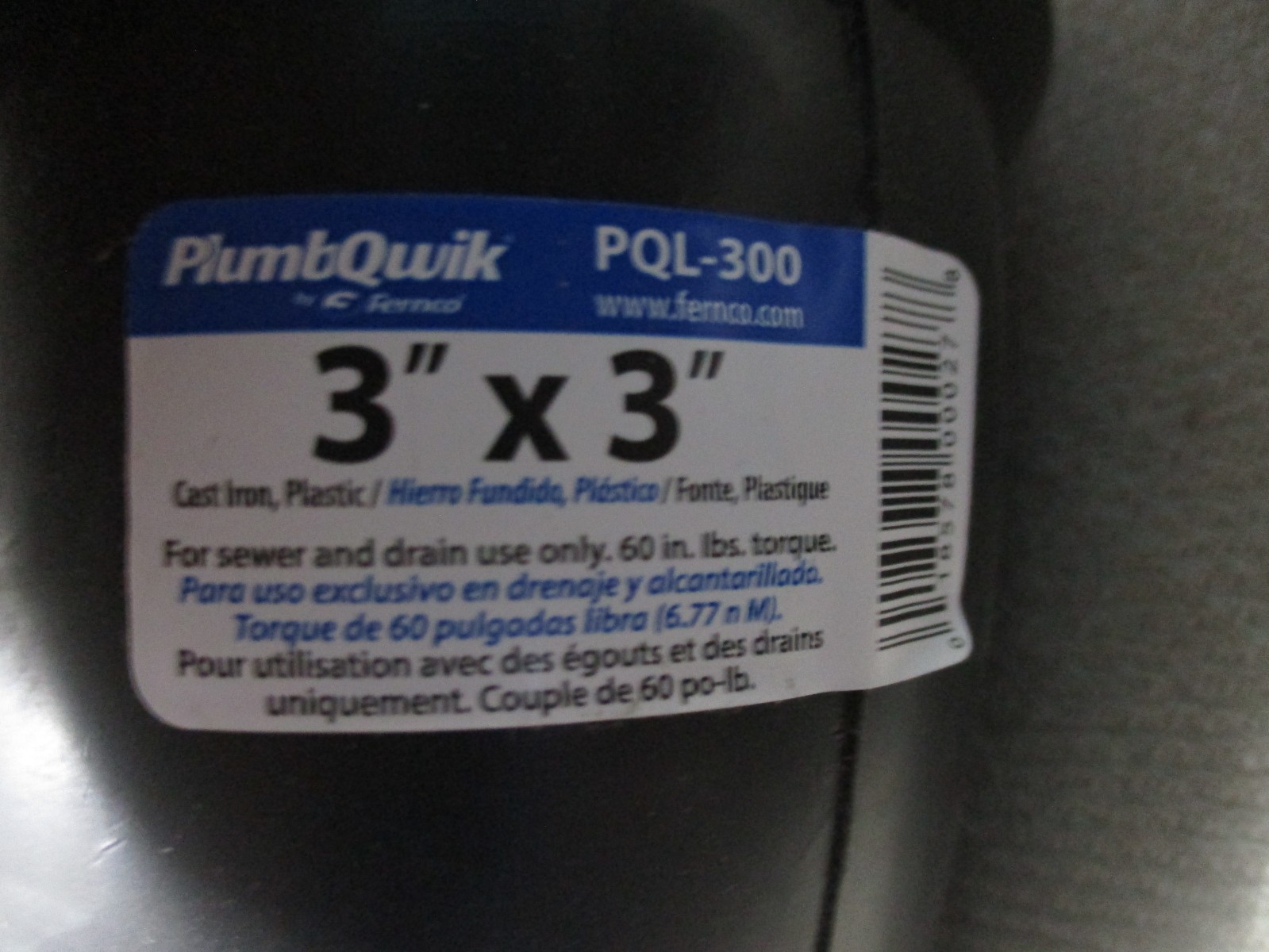 Fernco PQL-300 PlumQwik Rubber Boot Elbow 3 x 3 Dia. in. Hub New