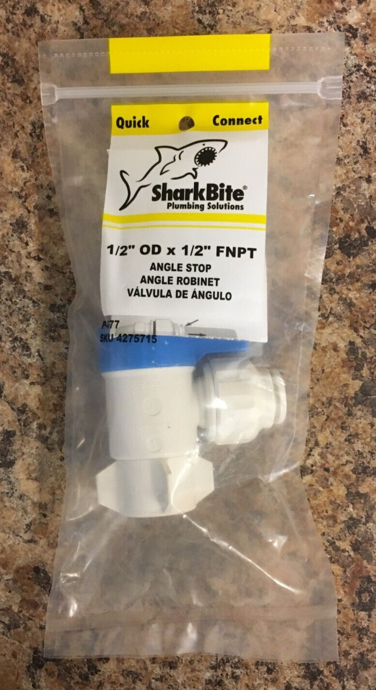SharkBite 25671 Quick Connect 1/2″ FPT x 1/2″ FPT Plastic Angle Stop Valve