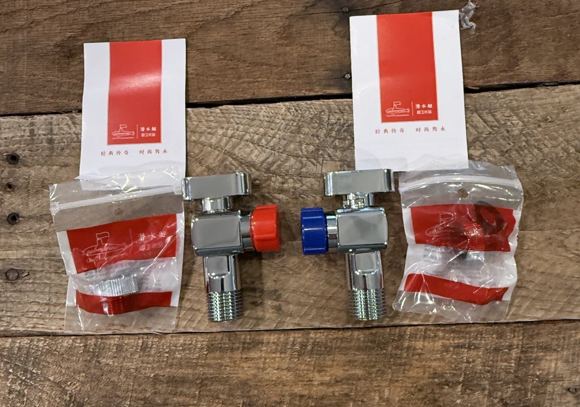 1/2” Inlet and Outlet Caliber, 1/4 Turn Shut Off Valve, With 3/8” Adapter.2pk
