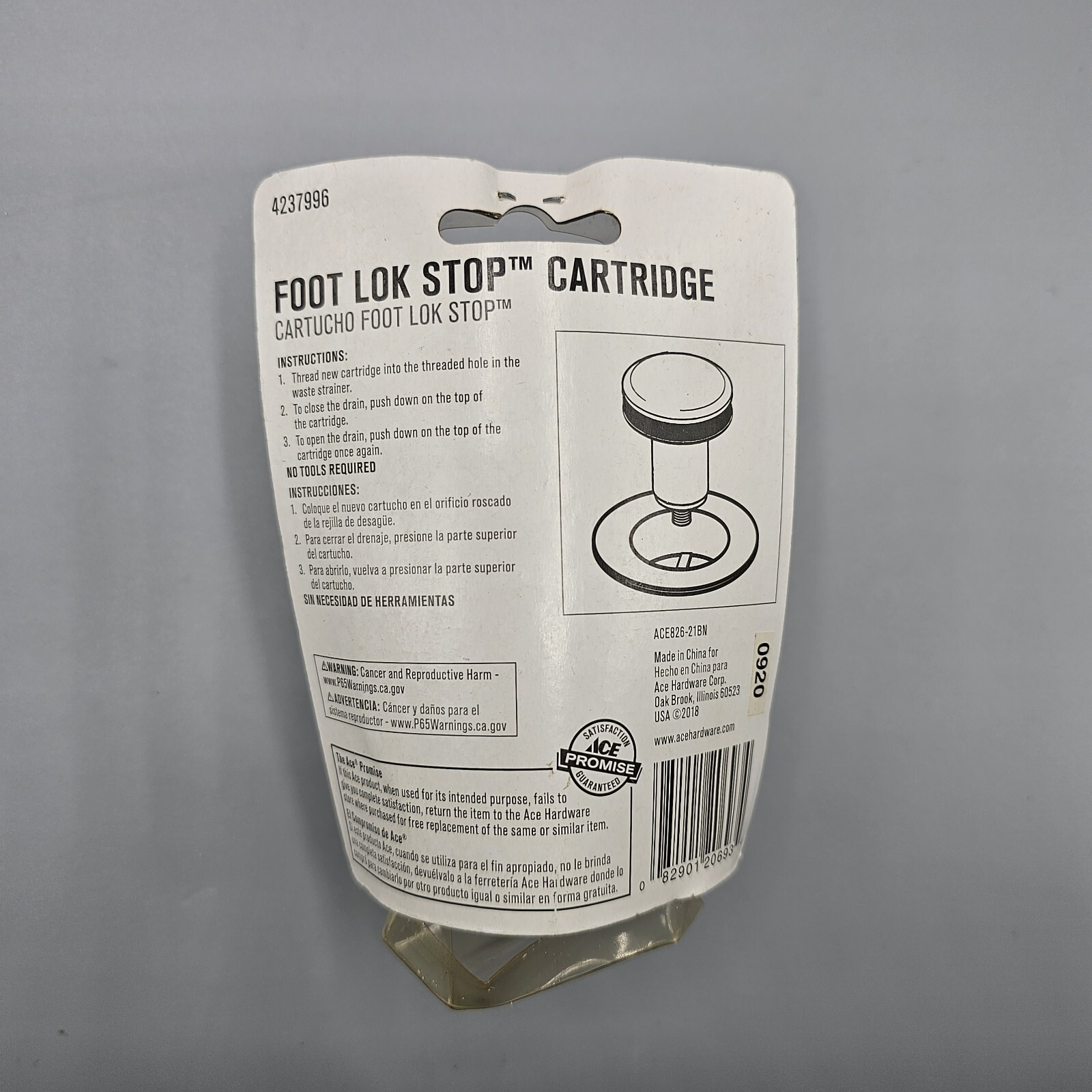 Foot Lok Cartridge 5/16 in. Brushed Nickel Plastic Drain Stopper 4237996