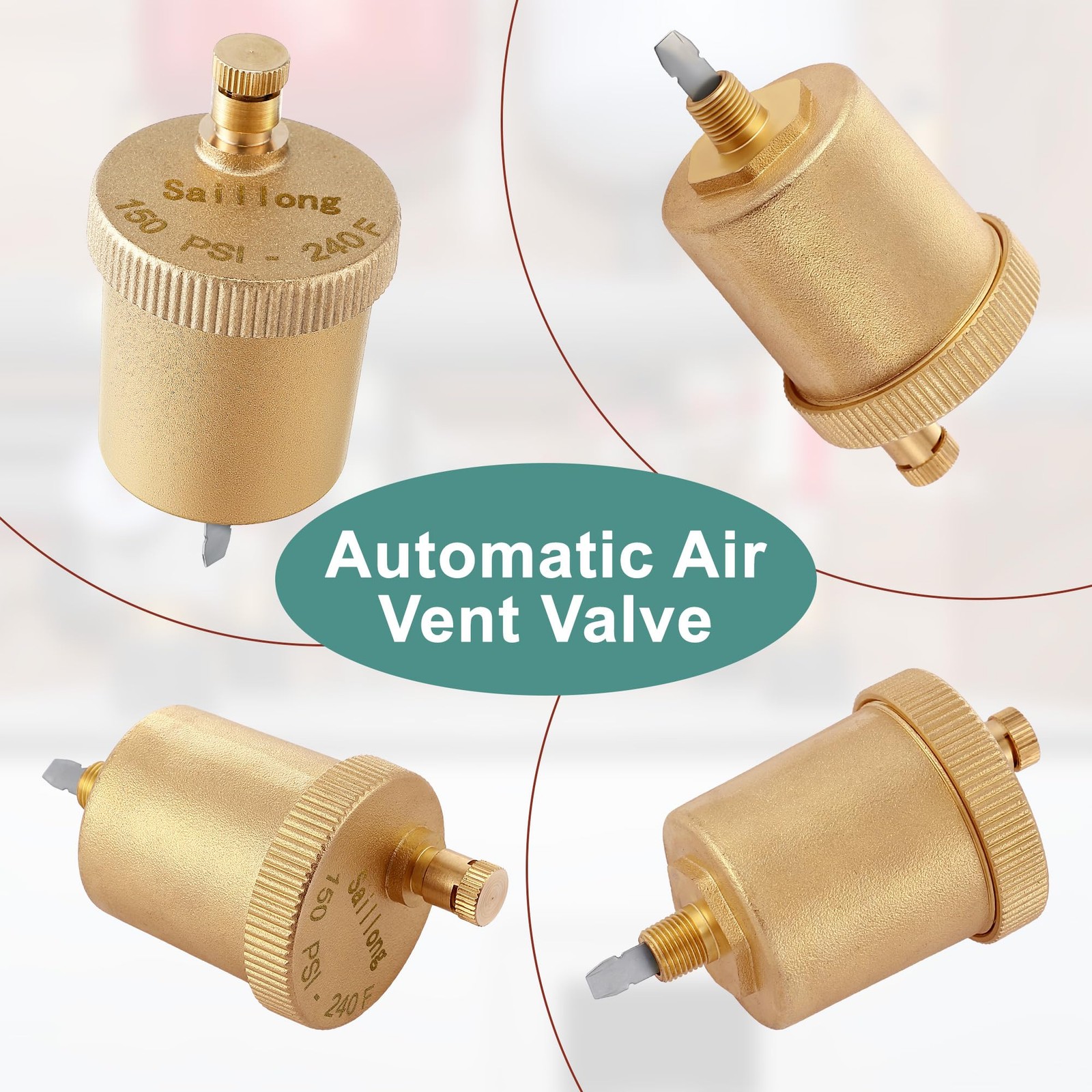 Automatic Air Vent Valve 1/8 Inch Brass Radiator Bleed Heating System 4 Pack