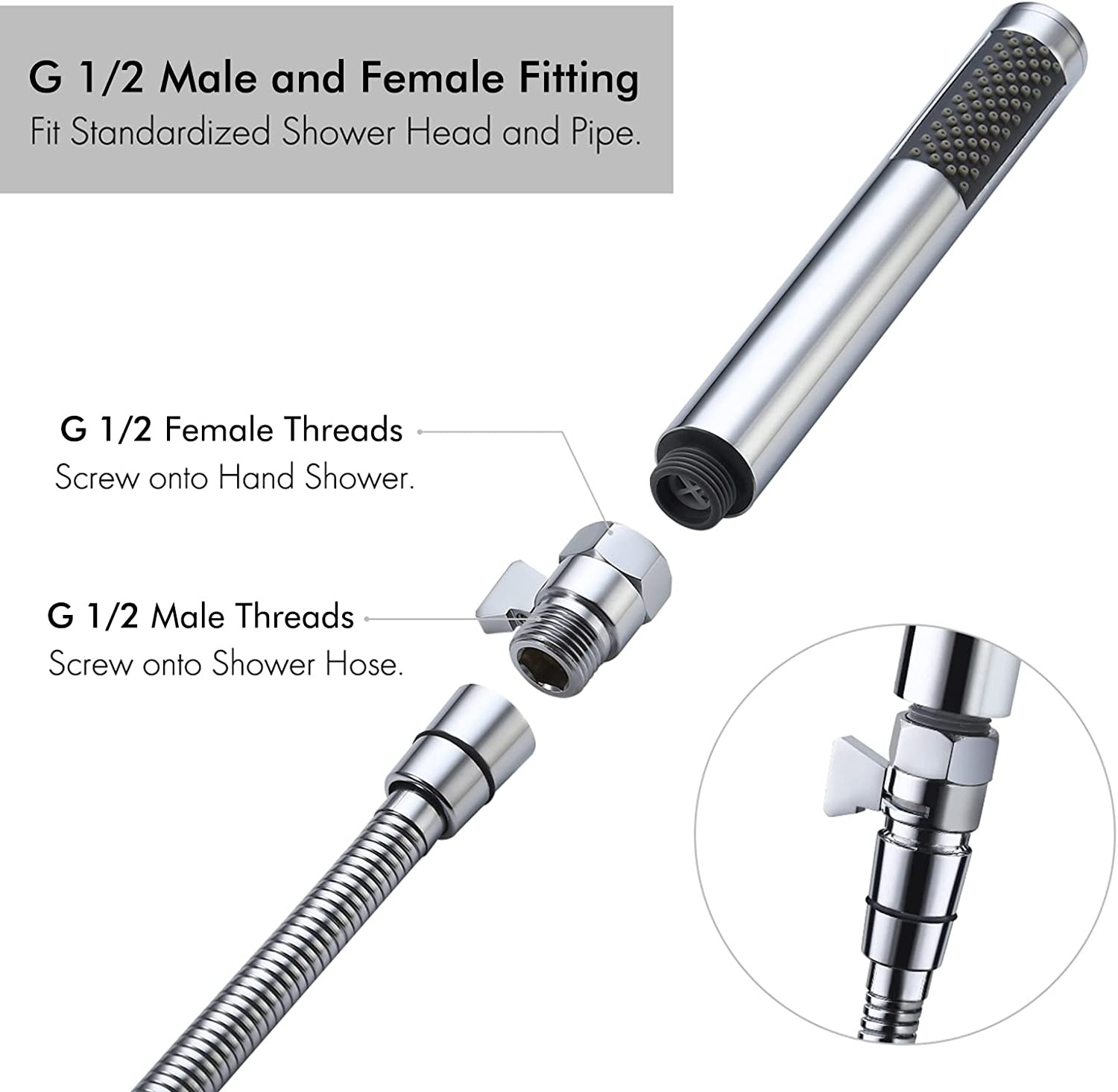 Solid Brass Shower Head Shut OFF Water Flow Control Valve G-1/2. US Seller, Fast