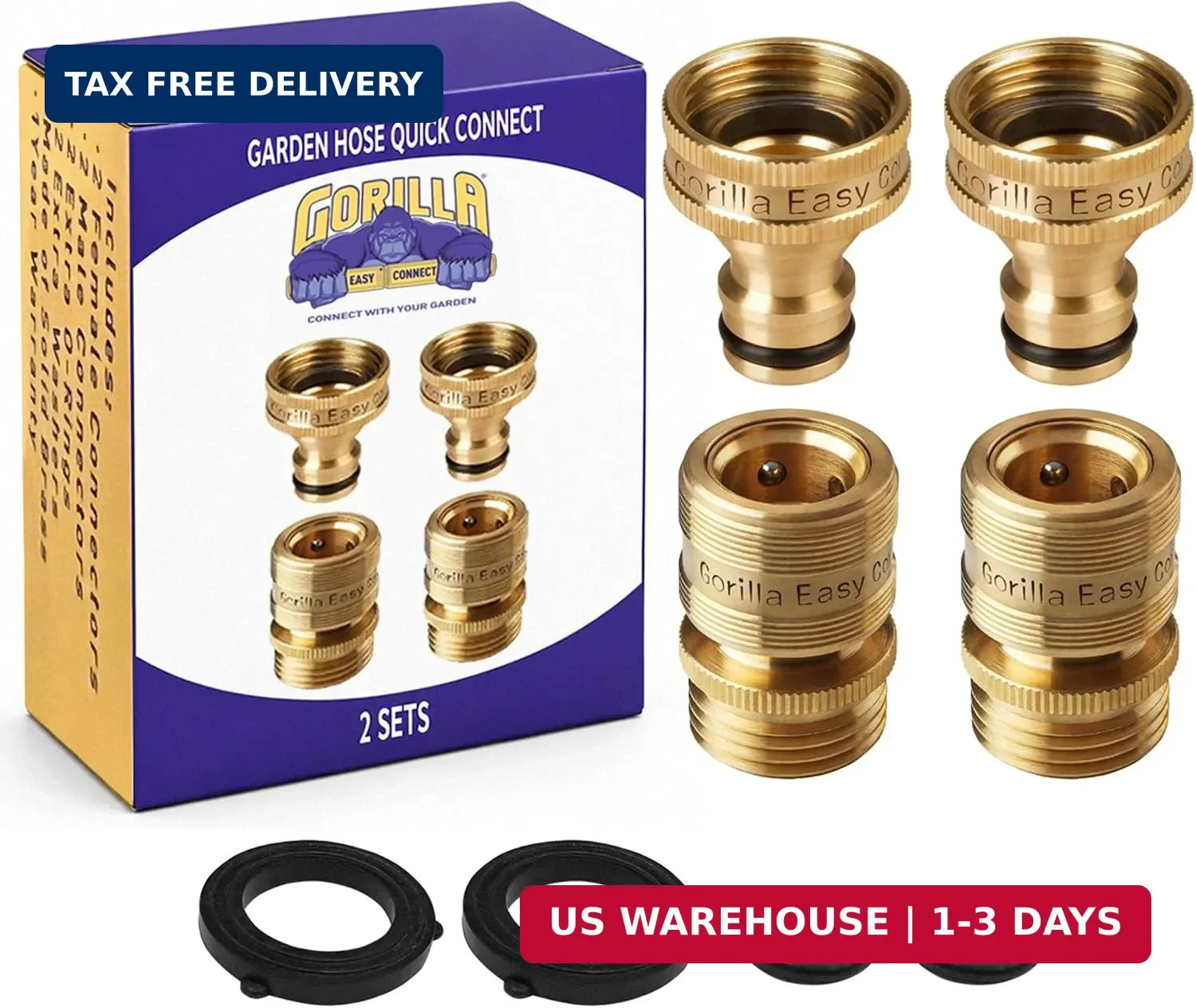 Garden Hose Quick Connect Fittings ¾ Inch GHT Solid Brass Leak Proof to 200 PSI