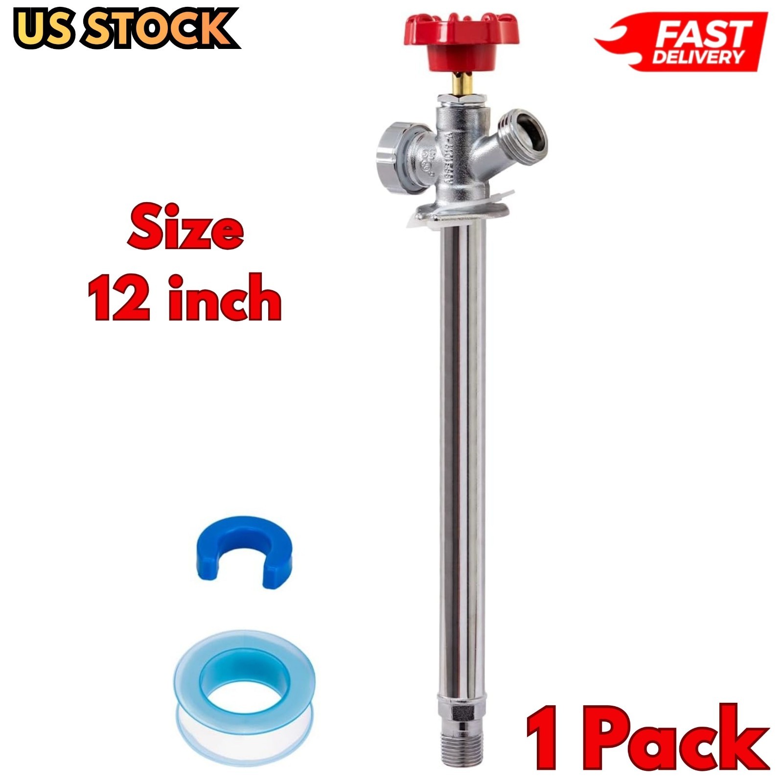12″Push Fit Frost Free Sillcock Spigot Anti-Siphon Hydrant 3/4″ Hose Bib In-Wall