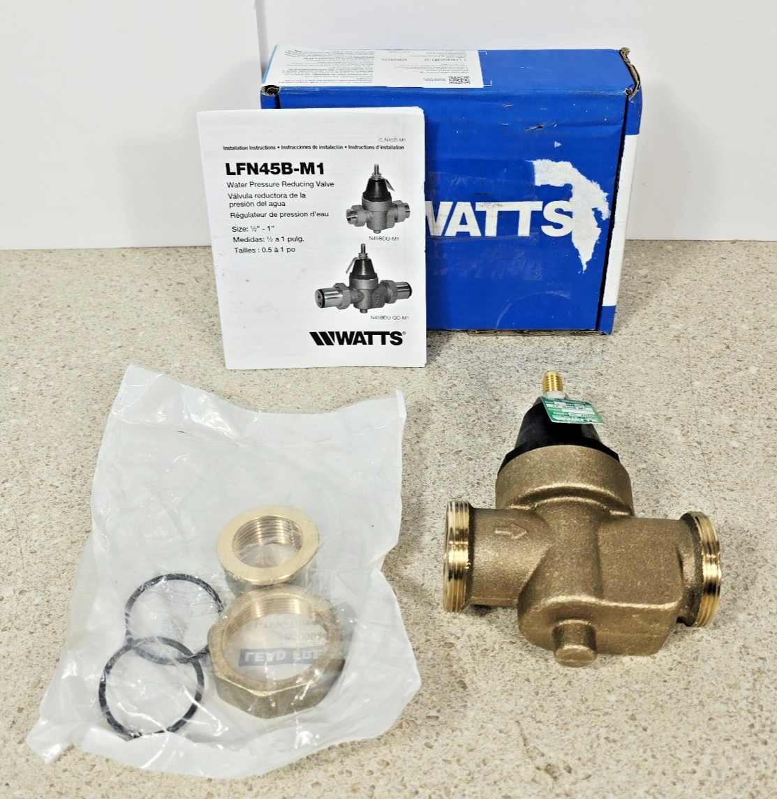 Watts 1 in. Lead-Free 75 PSI Brass FPT x FPT Pressure Reducing Valve LFN45BM1-U