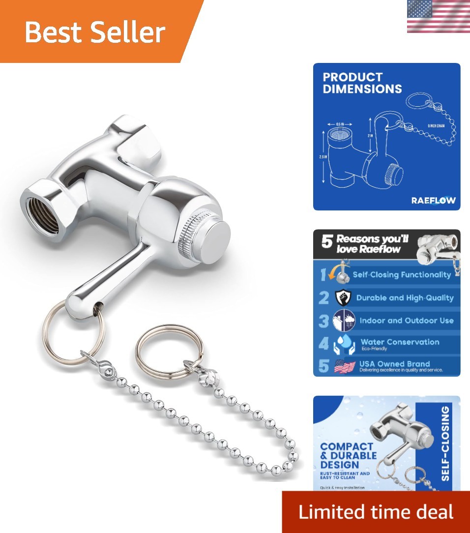 Self-Closing Shower Valve with Pull Chain, Chrome, Indoor or Outdoor Use