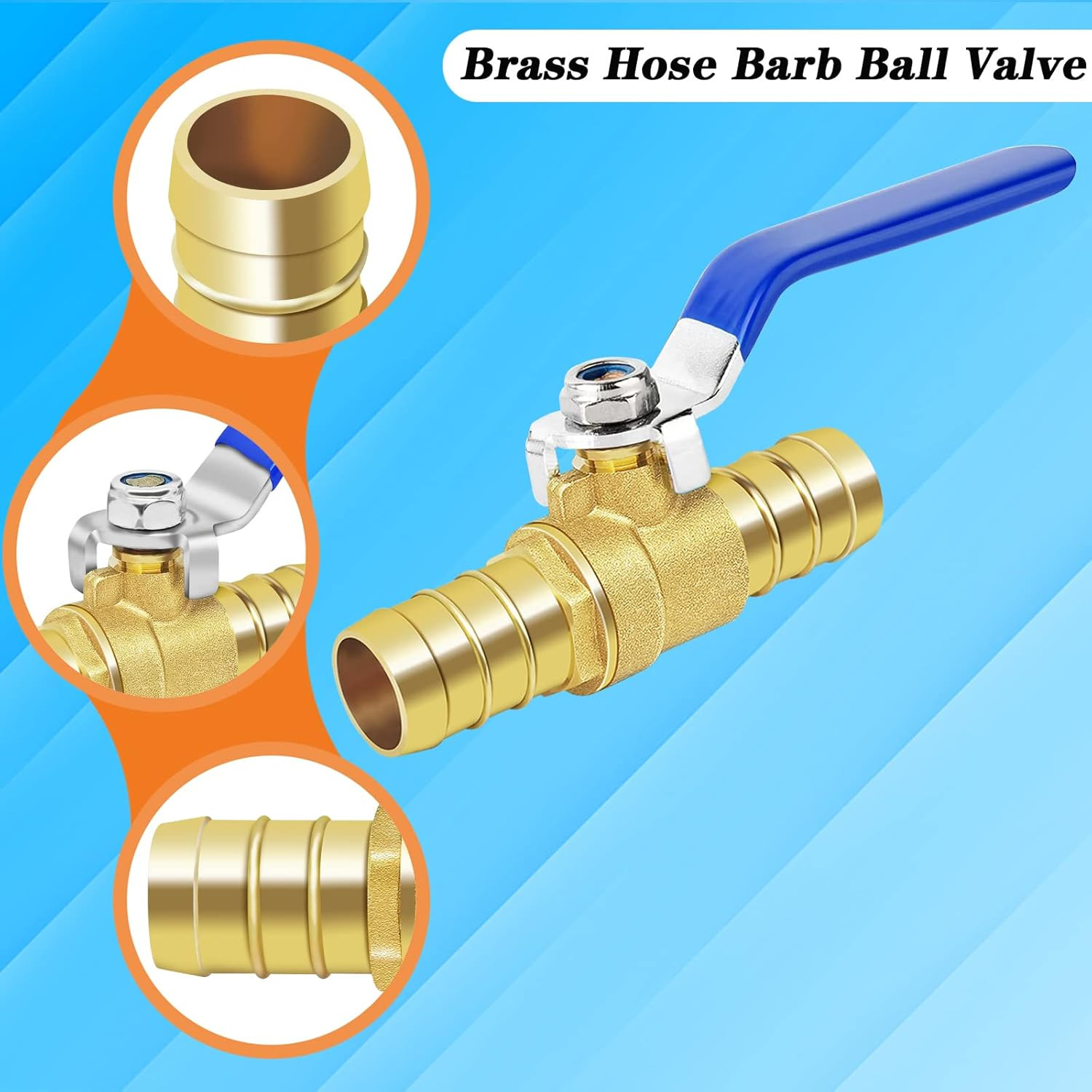 Brass Hose Barb Ball Valve Kit-1Pcs 3/4” Heater Hose Shut off Valve with Stainl