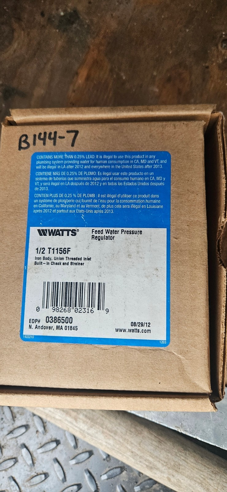 Watts T1156F Feed water Pressure Regulator