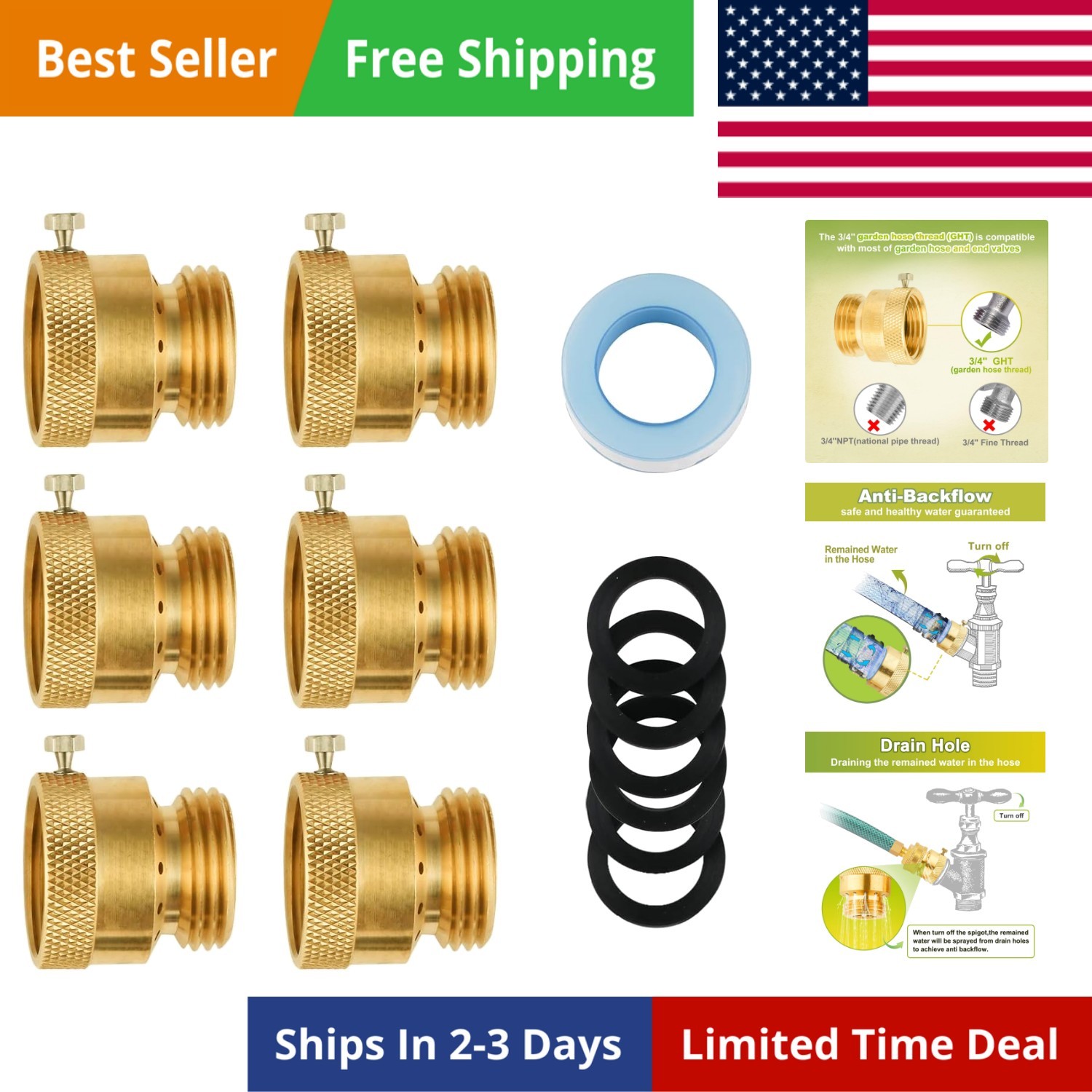 6-Pack Vacuum Breakers, 3/4” Anti Siphon Valve Outside Faucet, 3/4 Inch GHT …