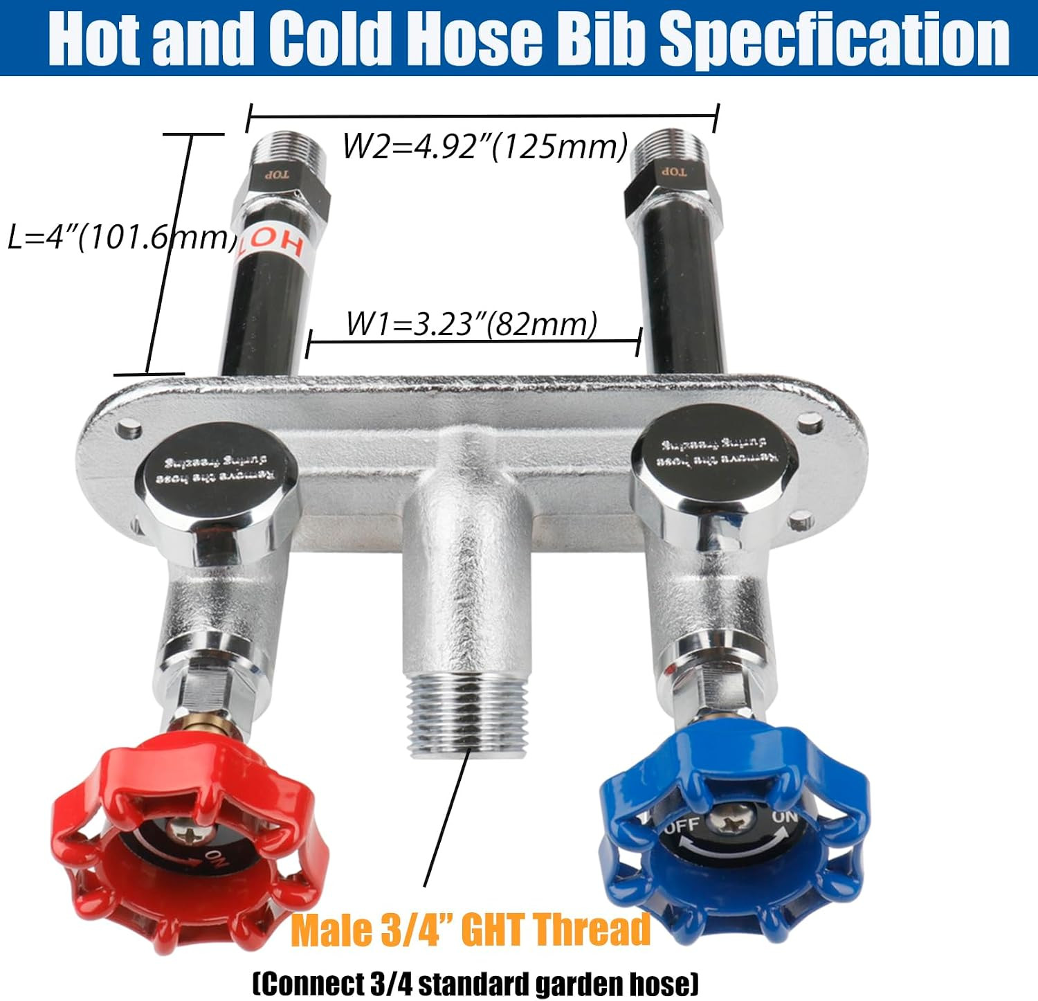 4″ Frost Free Hot Cold Outdoor Faucet with MIP 1/2 X 3/4 Hose Bibb | anti Siphon