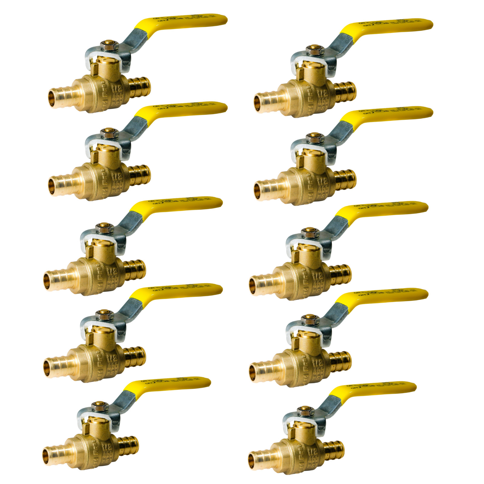 10 PIECES 1/2″ PEX BRASS SHUT OFF BALL VALVE FULL PORT (LEAD-FREE)