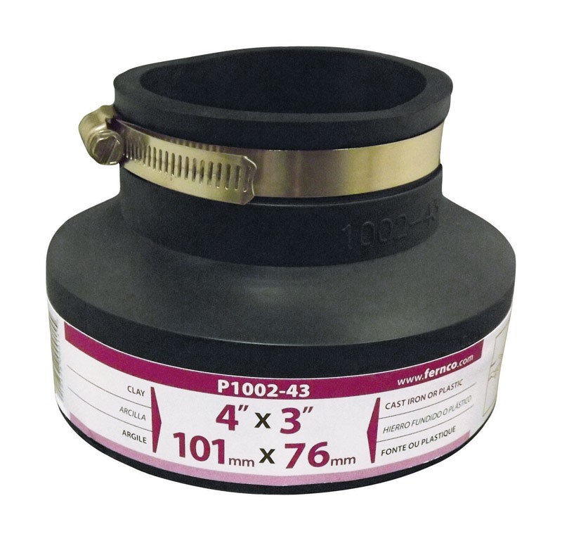 Fernco P1002-43 Black PVC Clay Pipe Reducing Flexible Coupling 4 x 3 in.