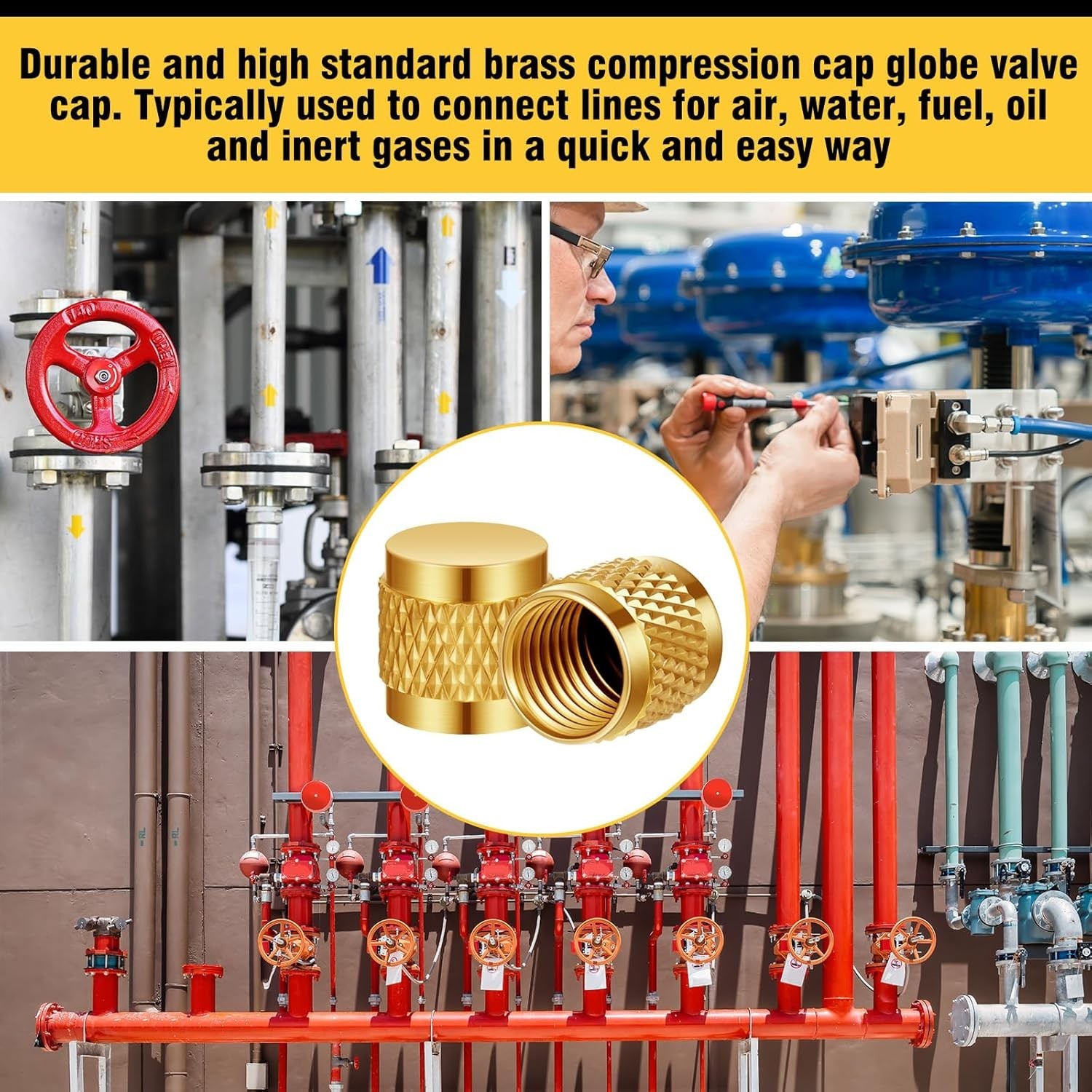 1/4 Flare Cap, Round Brass W/Neoprene O Ring Seal HVAC Valve Caps(25/50 Pcs)