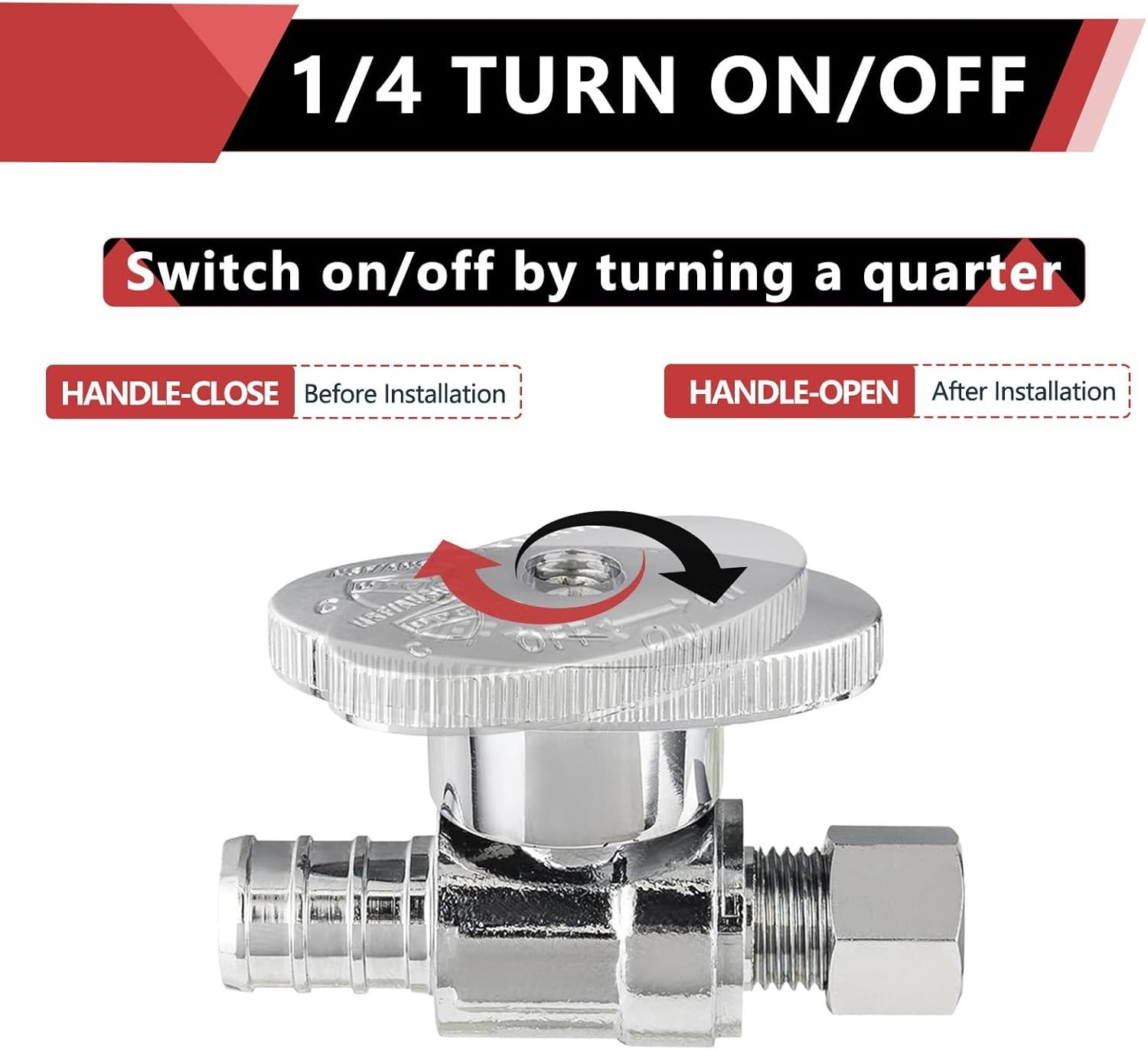 Pack of 10 1/4 Turn Straight Stop Valve 3/8″ OD Compression X 1/2″ Crimp Barb…