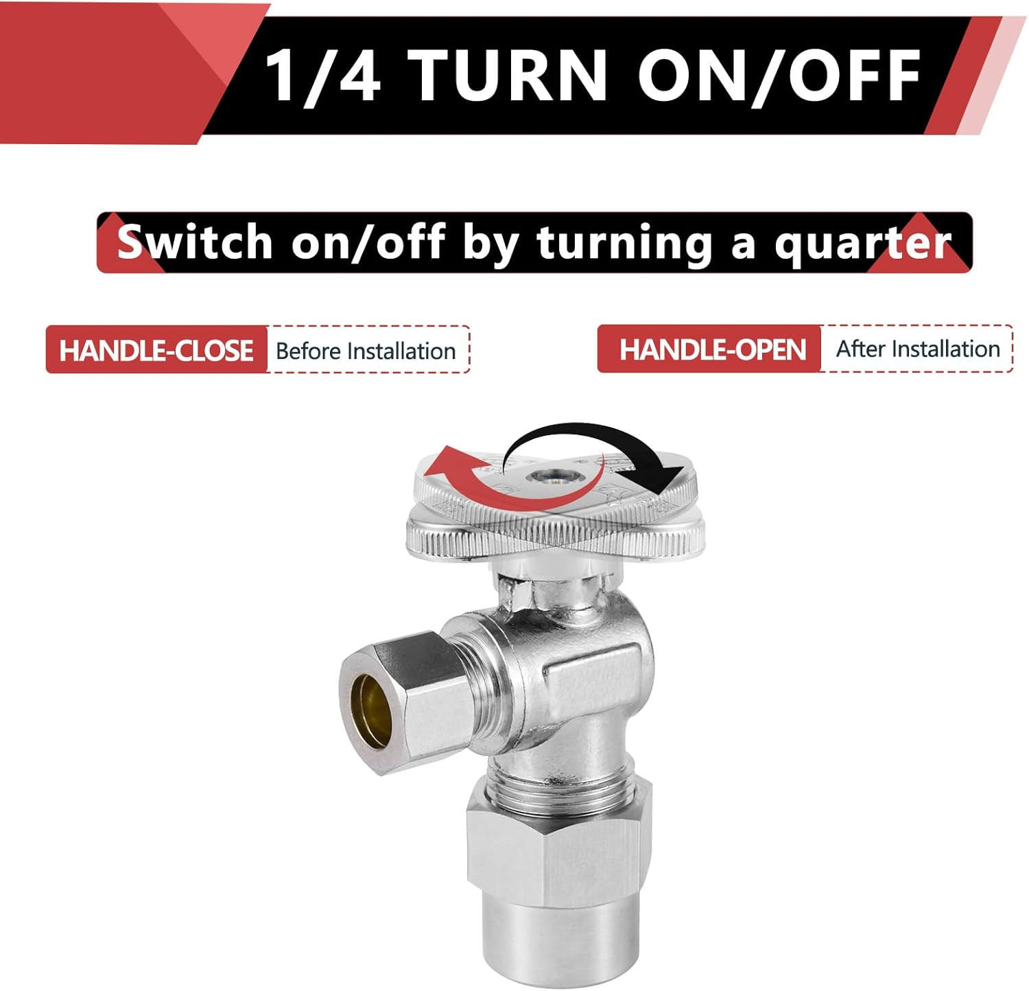 10-Pack Angle Stop Valve 1/2″ Nominal (5/8″ OD) Compression X 3/8″ OD, 1/4-Turn