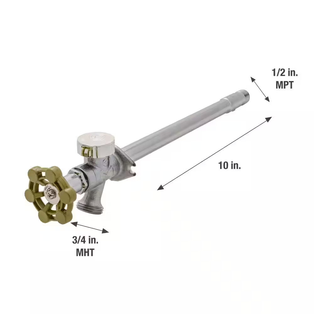 Frost Free Sillcock 10 Inch 1/2 Inch Brass Hose Bib Outdoor Faucet Anti Siphon