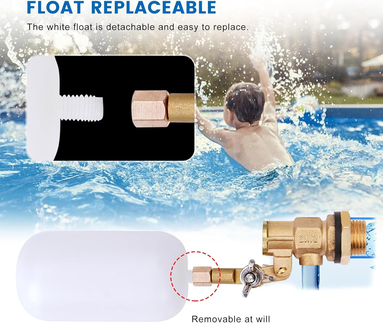 Válvula de flotador de 1/2 pulgada, válvula de flotador de agua de latón con bra