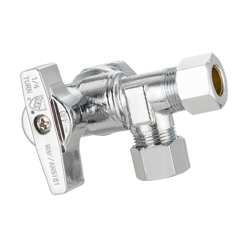 1/4-Turm Dual Compression Outlet Angle Stop Valve, 1/2″Fip x3/8″ x3/8″ Compressi