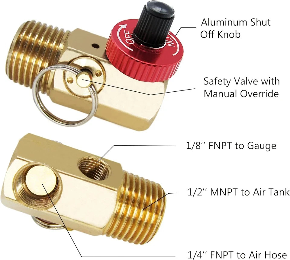 Portable Air Tank Manifold with Fill Port, Aluminum Valve and Relief Bypass, 1/2