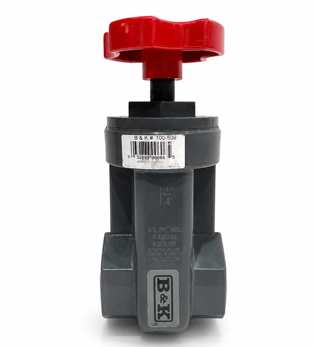 B&K 1-1/4” PVC Gate Valve Model 100-506 Gray Red Handle Sch 80