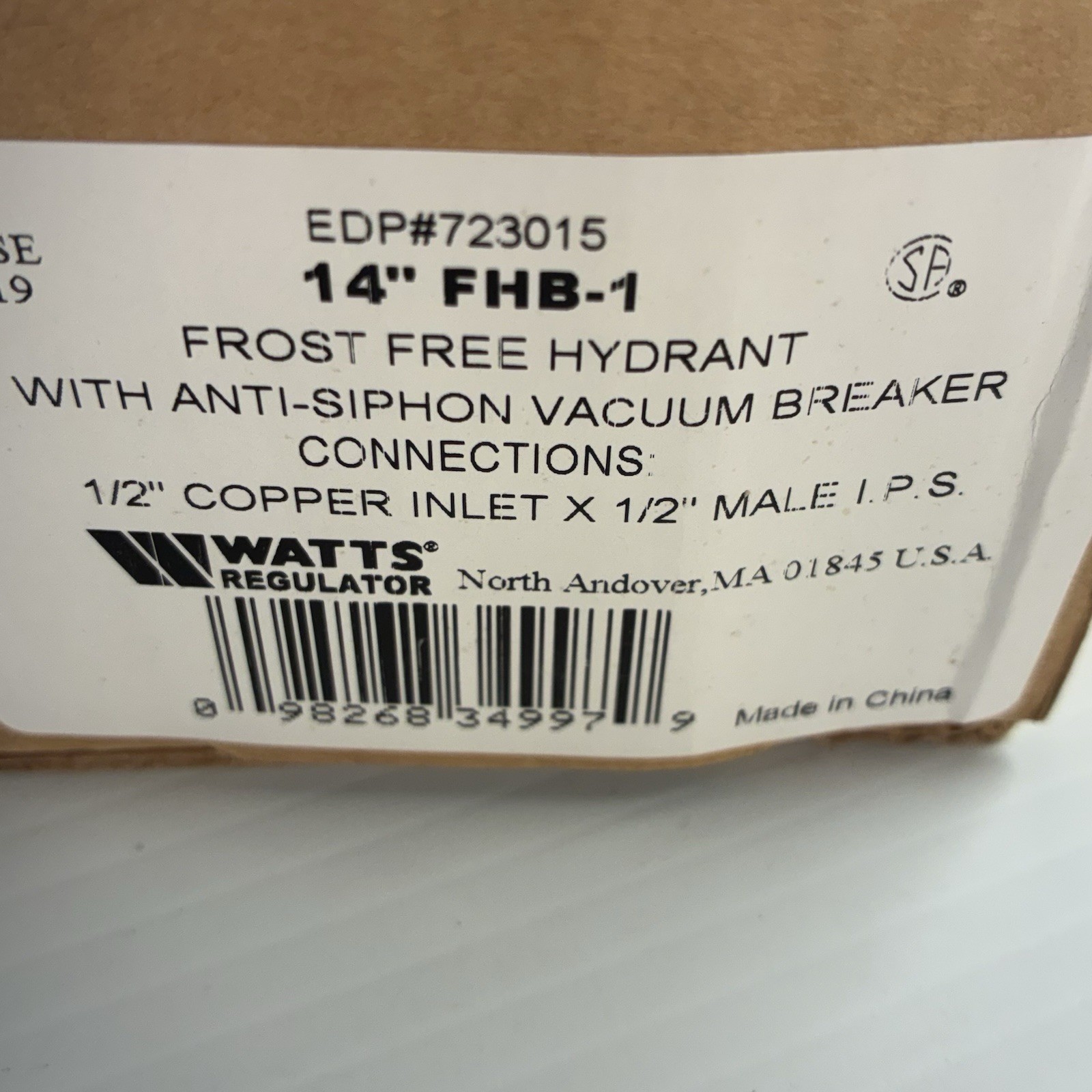 14”Frost-free, anti-siphon wall Spigot/Hydrant 1/2” Male IPS & 1/2” Copper Inlet