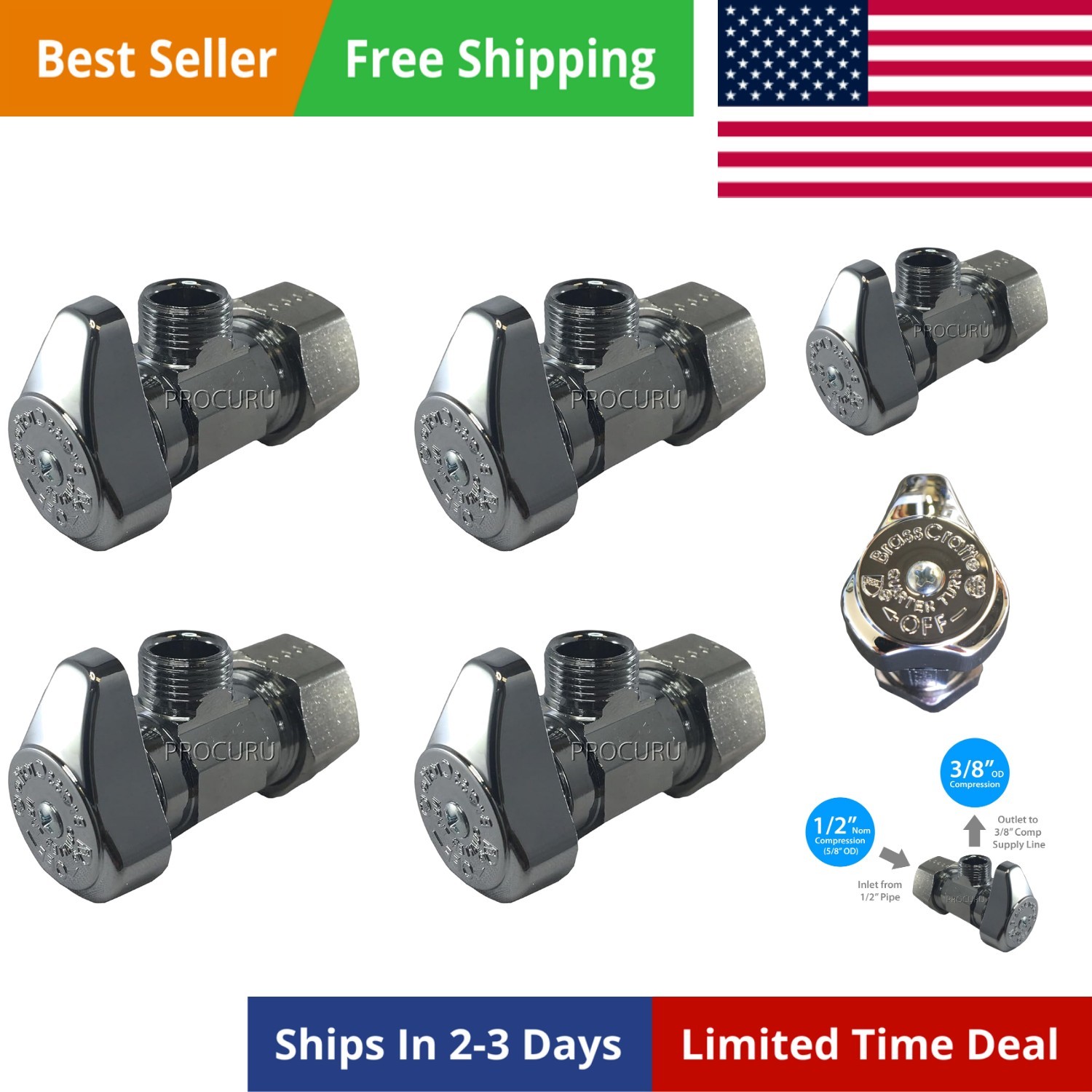 4-Pack G2CR19L1X 1/2-in Nominal Comp x 3/8-in OD Outlet Chrome Plated Brass 1…