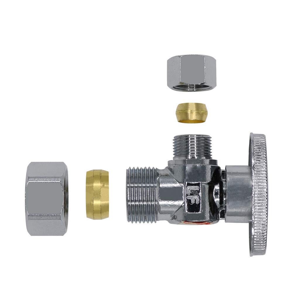 1/4 Quarter Turn Brass Angle Stop Valve 1/2″ NOM Inlet (5/8″OD Comp) x 3/8″ C…