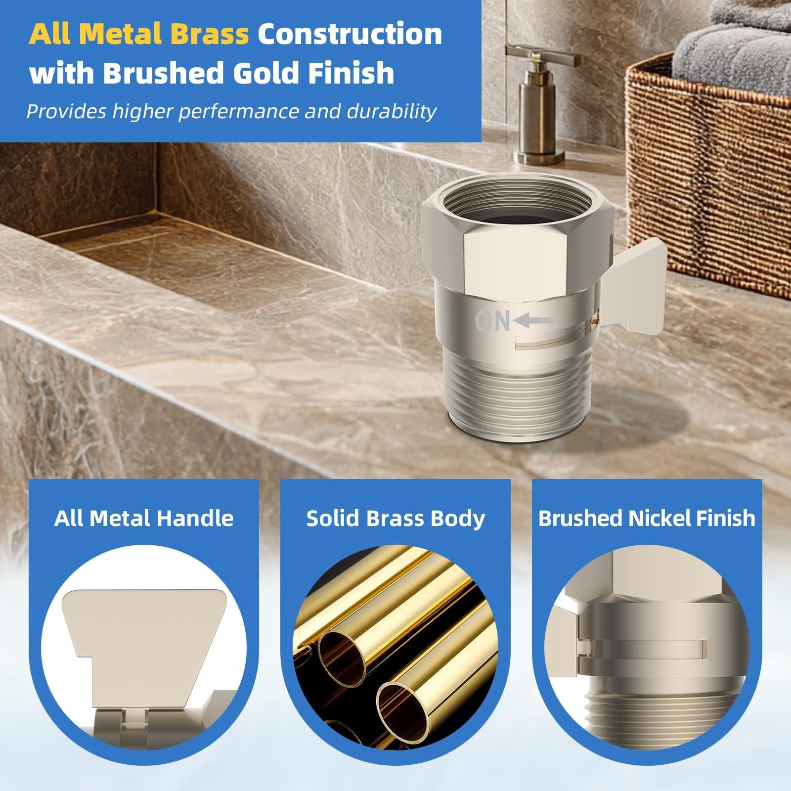 Hibbent All Metal 3 Pack Shower Head Flow Control Valve, G1/2 Brass Shut-off …