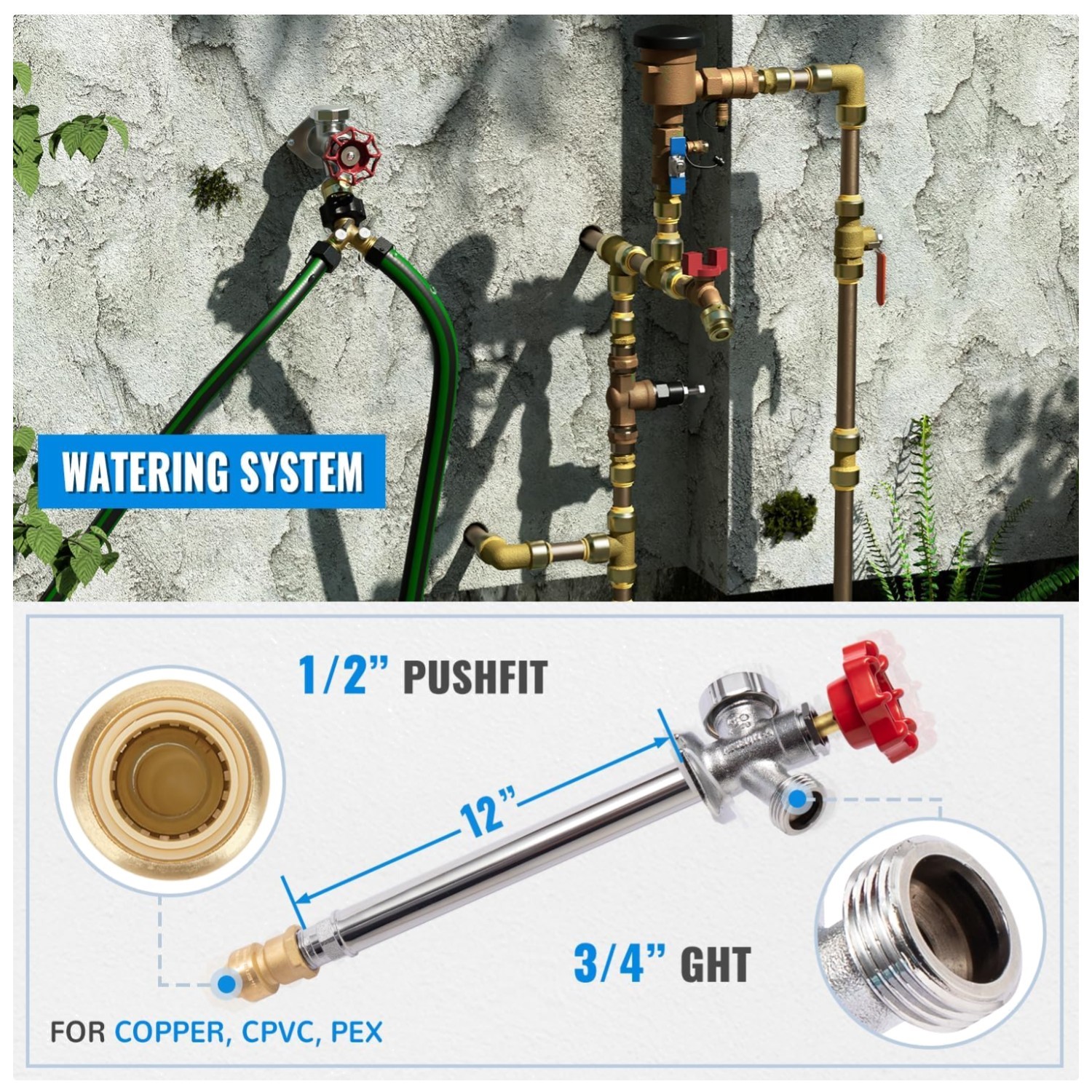 Brass Frost Free Sillcock 12″ Push Fit Hydrant