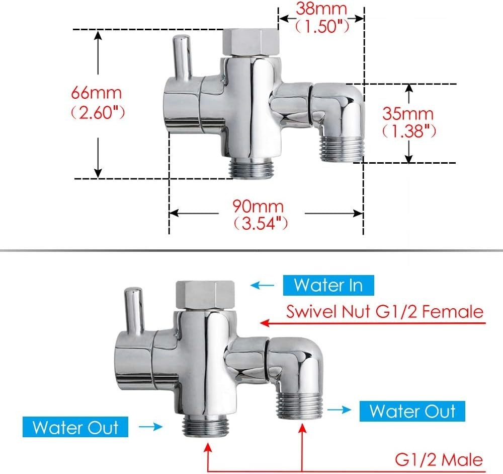 Universal Bathroom Diverter Valve, Polished Brass