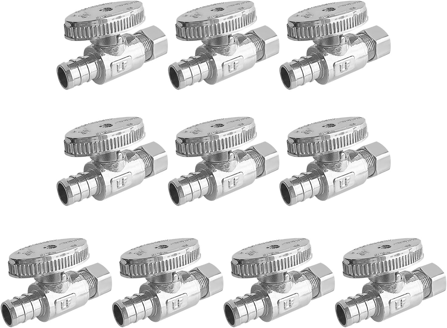 10-Pack Straight Stop Valve, 1/2″ PEX X 3/8″ OD Compression, Quarter Turn Chrome