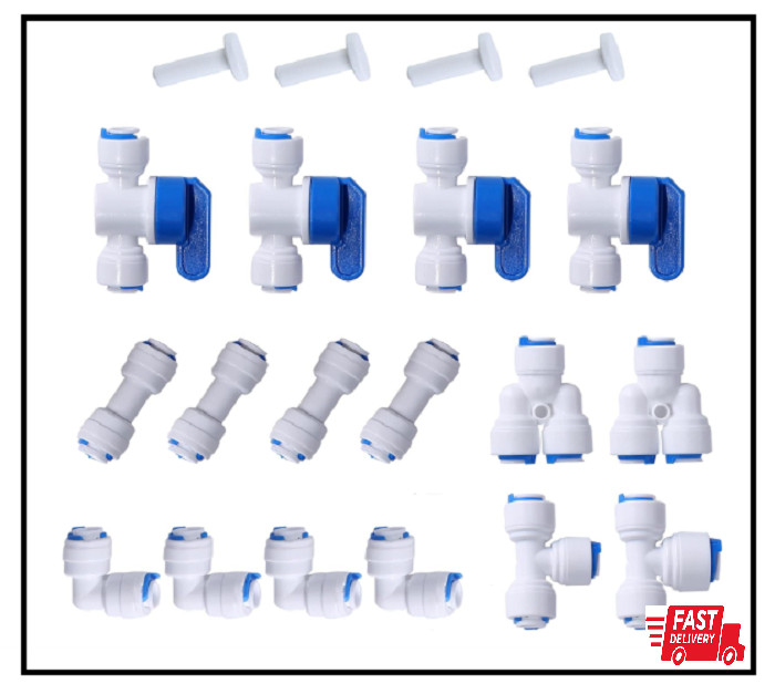 1/4″ OD Quick Connect RO Water Fitting (Ball Valve T I L Y + End Cap) 20-Pack