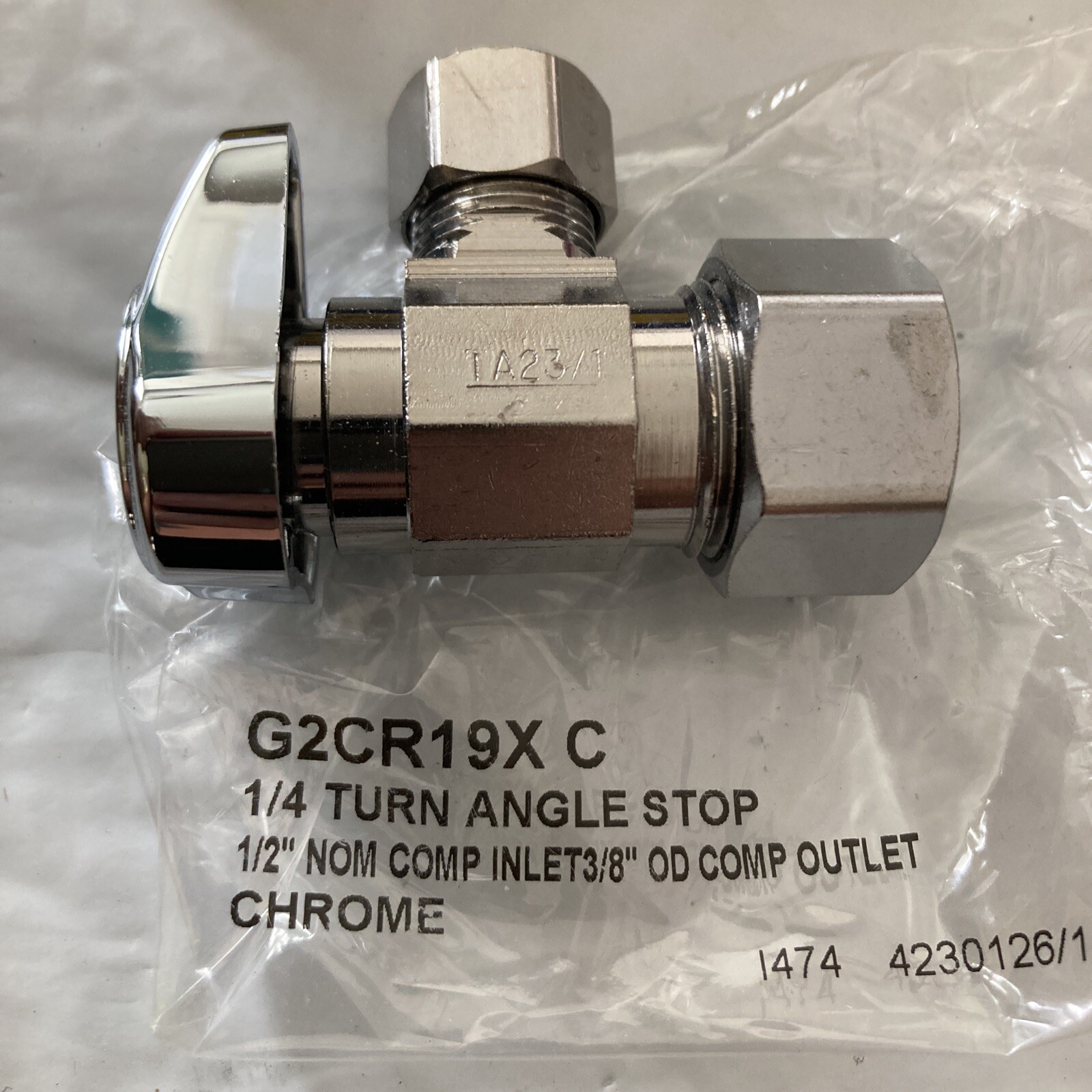BrassCraft G2CR19XC 1/2” Nom Comp Inlet 3/8” OD Comp Outlet 1/4 Turn Stop