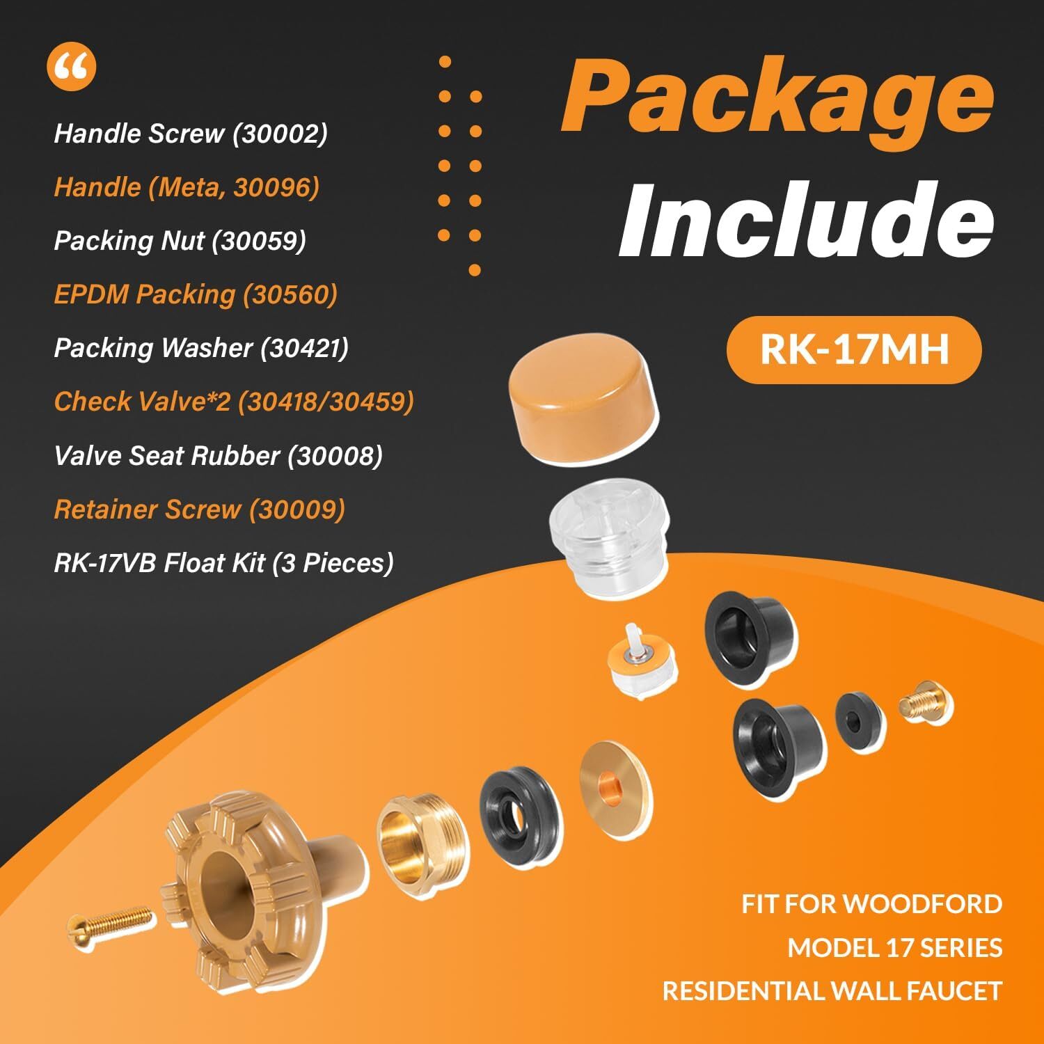 RK-17MH Metal Handle Repair Kit for Woodford Model 17 Outdoor Faucet Frost-Proof
