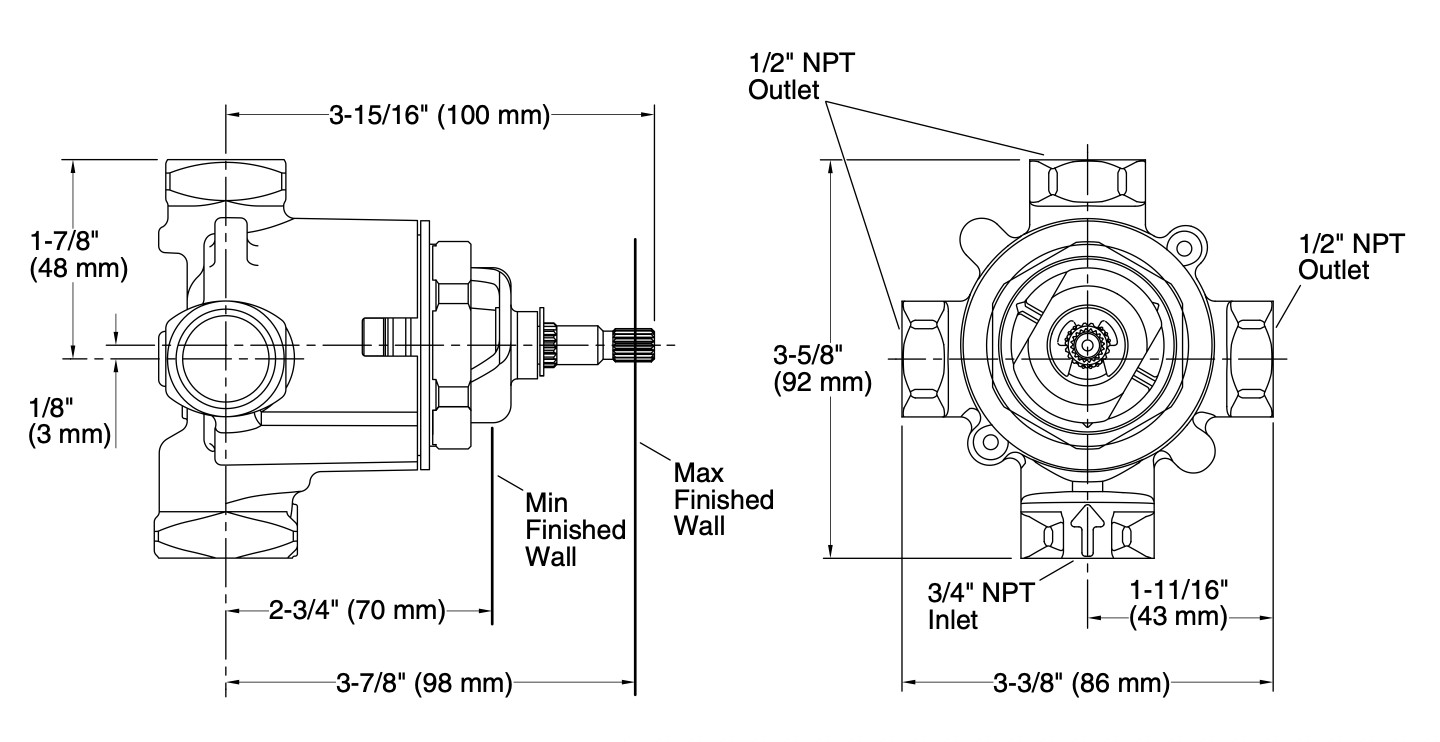 Kallista P29514-00-NA Transfer Valve ECO 3-Way Rough-In UNFINISHED New in Box!