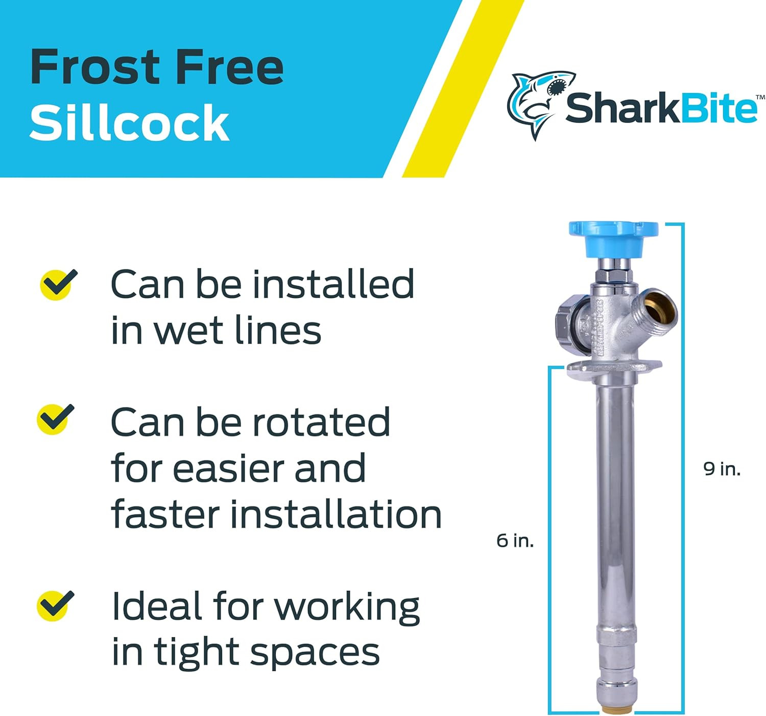 6 Inch Frost Free Sillcock, 1/2 X 3/4 Inch MHT, Push to Connect Brass Plumbing F