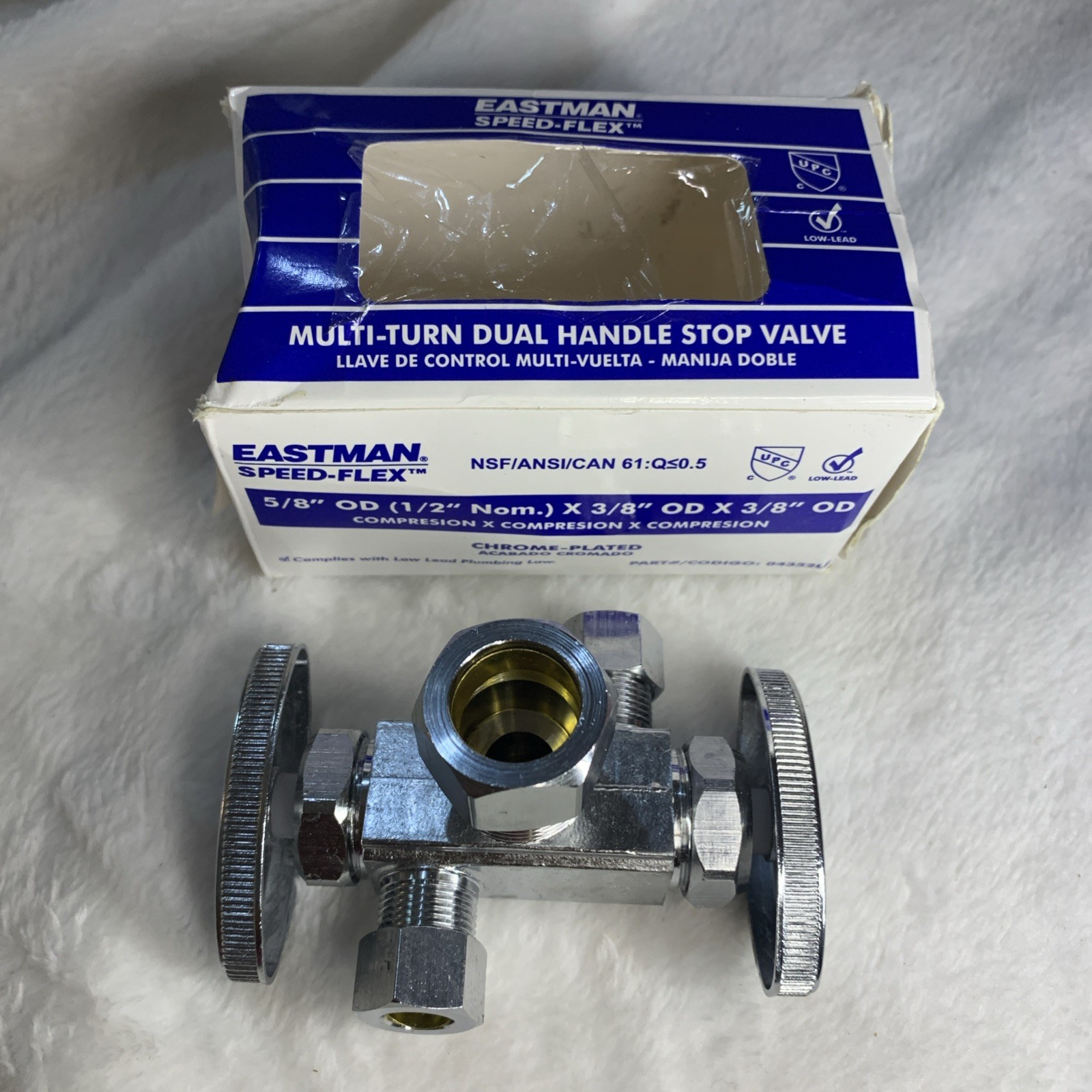 5/8 Inch OD Compression x 3/8 Inch 1/2 In Nom Dual Outlet Chrome Plated 04352LF