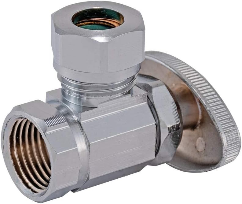 Multi-Turn Angle Stop Valve, 1/2 Inch FIP x 1/2 Inch Slip Joint Connection, C…