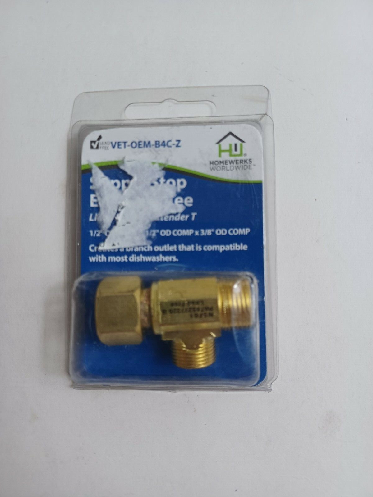 Homewerks VETOEMB4C-Z 0.5 x 0.38 in. Brass Supply Stop Extender Tee NEW