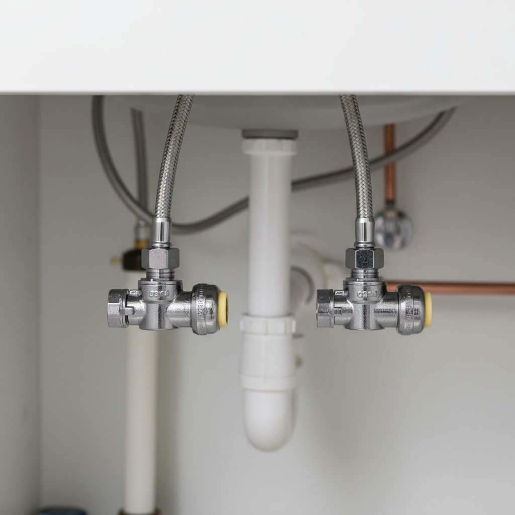 Effortless 2-Pack Push-Fit Brass Angle Stop Valves for Secure Plumbing Solutions
