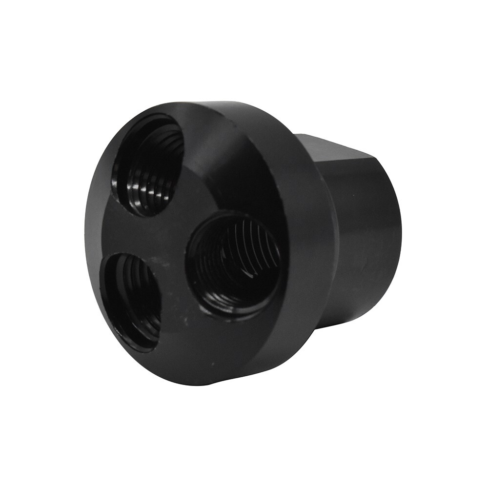 FPM84A Aluminum Round Manifold – 3 Way Adaptor 1/2 Inch NPT Inlet x 1/4 Inch NPT