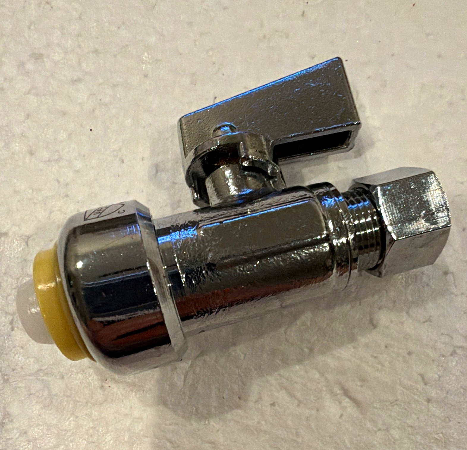 Polished Chrome 90° Angle Stop Valve 1/2″ PEX x 3/8″ Comp Lever Handle