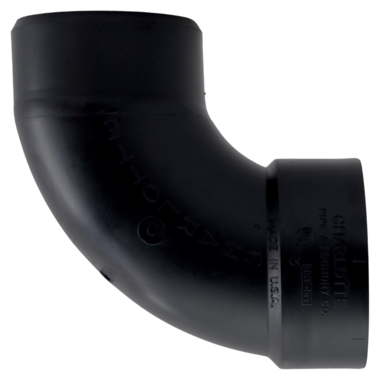 Charlotte Pipe ABS003021000 Black 90 Degree ABS Elbow 3 Hub x 3 Spigot Dia. in.