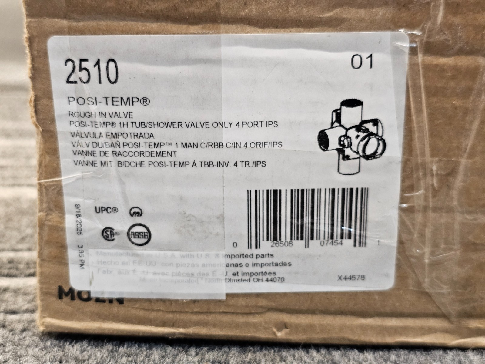 Moen 2510 M Pact PosiTemp 1/2” Pressure Balancing Brass Shower Valve IPS