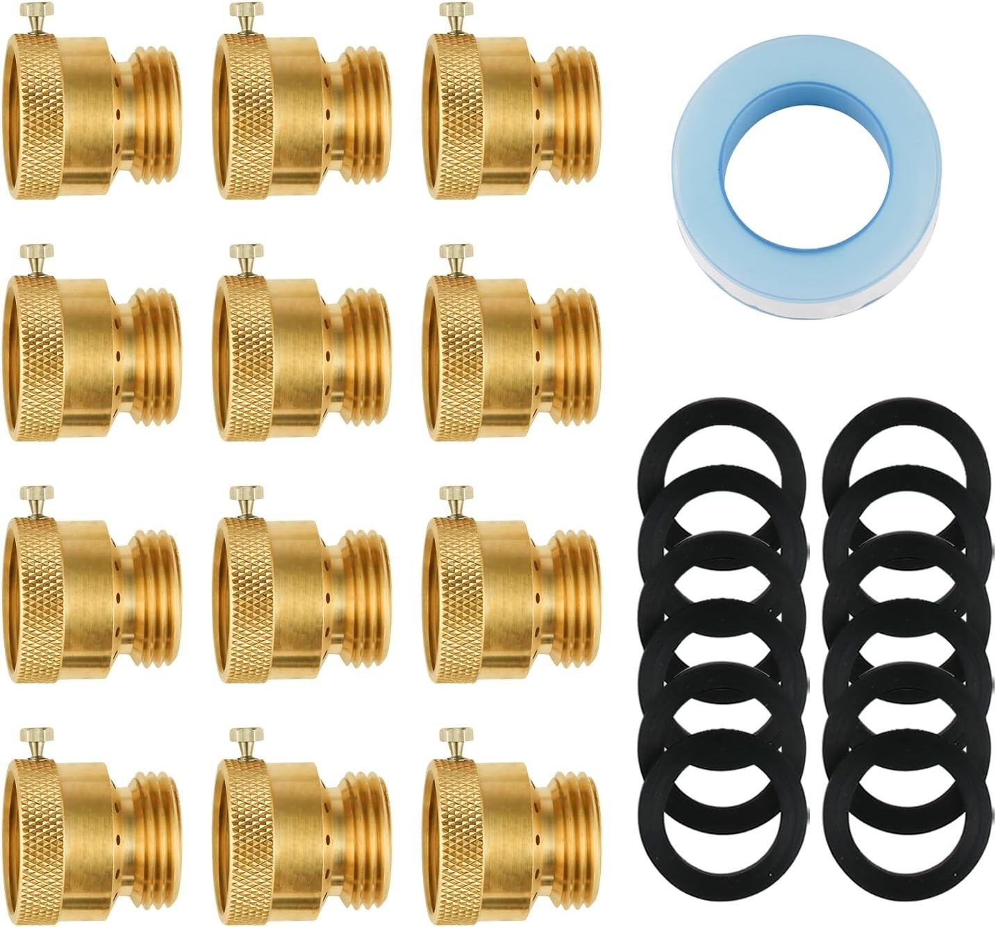 12-Pack Anti Siphon Valve Set, 3/4 Inch GHT, Brass