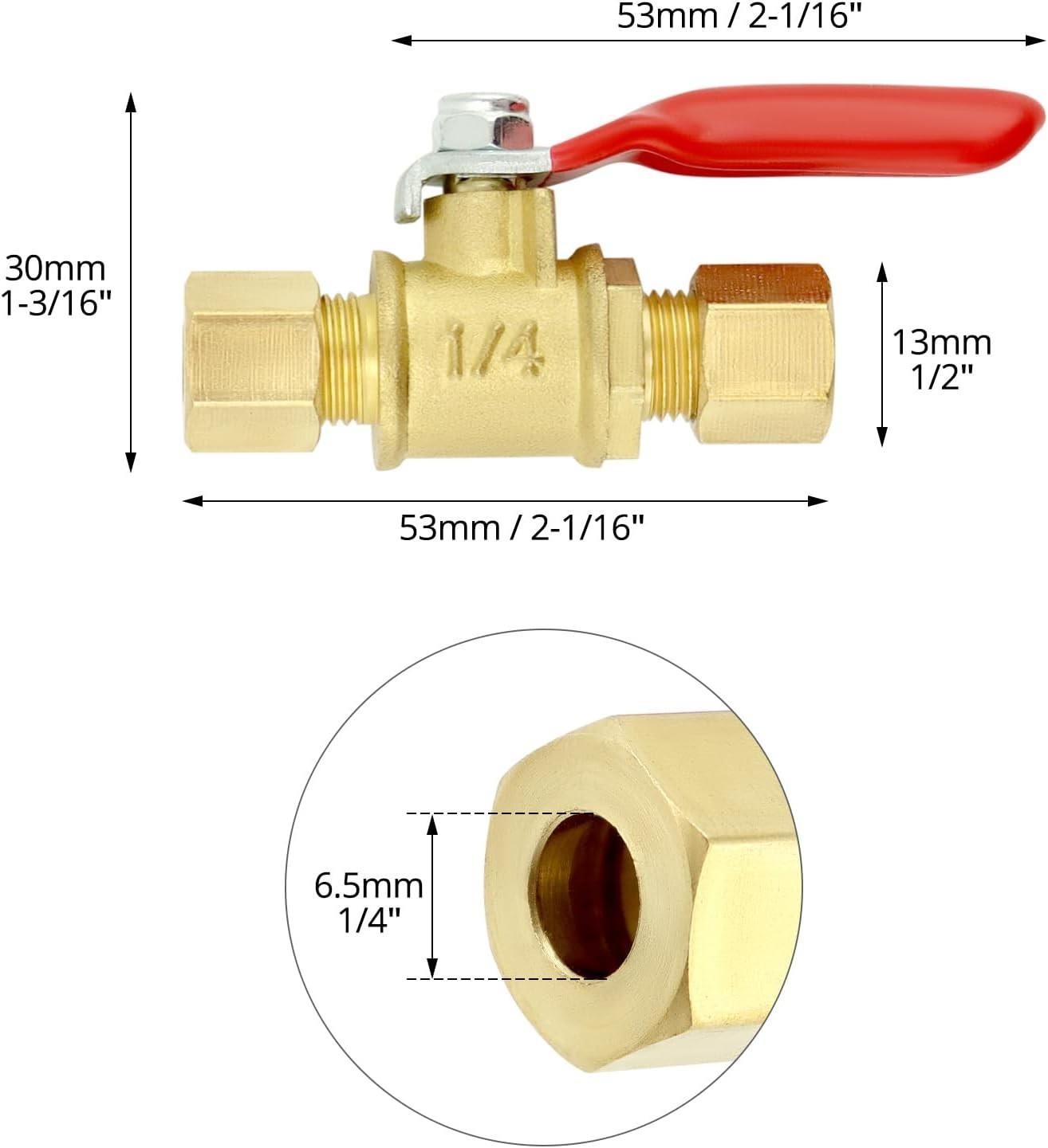 4 Pack 1/4” Compression Mini Ball Valves Lead-Free Brass Water Shutoff Valve Kit