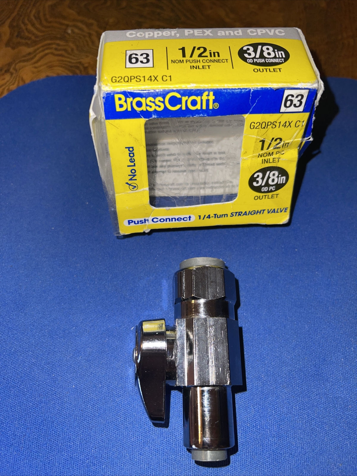 BrassCraft 1/4 Turn Angle Stop G2QPS19 C 1/2in x 3/8in Push Connect (L2)
