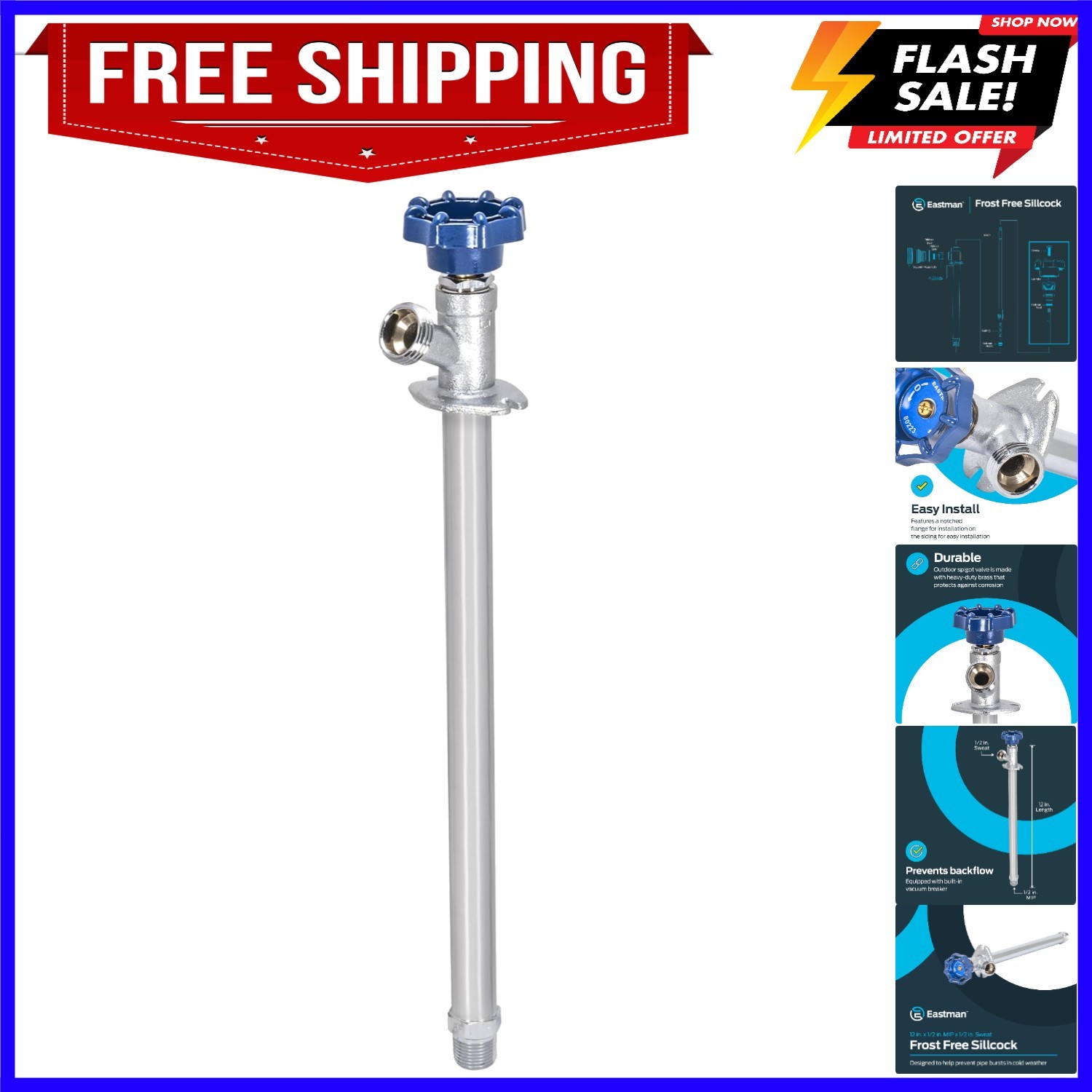 12 Inch Frost Free Sillcock, 1/2 Inch MIP x 1/2 Inch Sweat, Blue, 80223