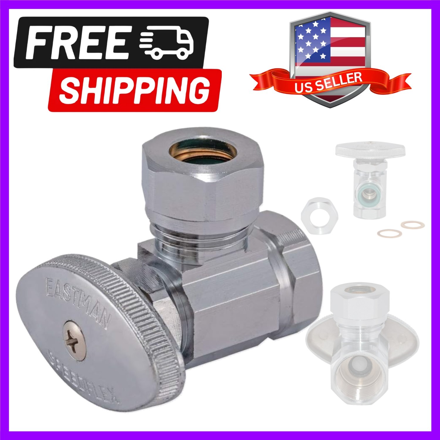 Multi-Turn Angle Stop Valve, 1/2 Inch FIP x 1/2 Inch Slip Joint Connection, C…