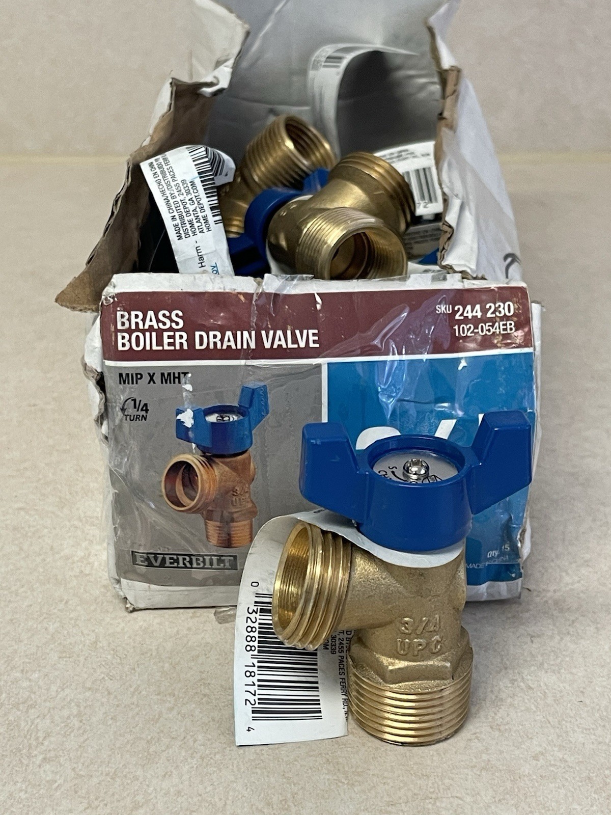 14 Pack EVERBILT 102-054EB 3/4” Brass Boiler Drain Valve MIP X MHT